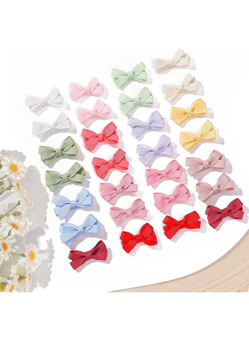 ATRJSZ 28 Pack 2 Inch Mini Bow Snap Clips, Baby Girls Grosgrain Ribbon Bows and Tiny Hair Clips for Fine Hair, Handmade Boutique Barrettes for Infants and Toddlers, 14 Assorted Colors, Multicolor - Image 2