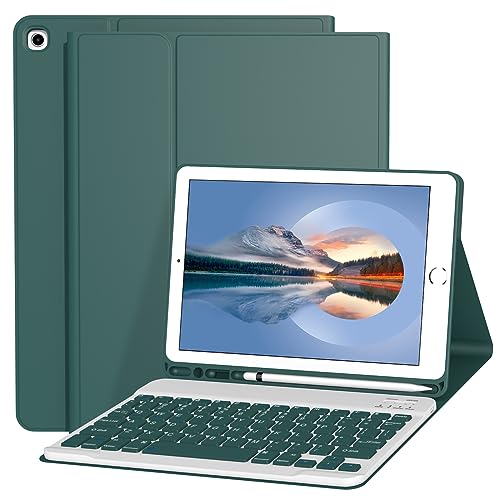 Divufus Keyboard Case for iPad 9th/8th/7th Generation 10.2 Inch [Magnetic Detachable Wireless Keyboard][Support 3 System] Flip Stand Case with Pencil Holder for iPad 10.2 2021/2020/2019, Dark Green - Image 1