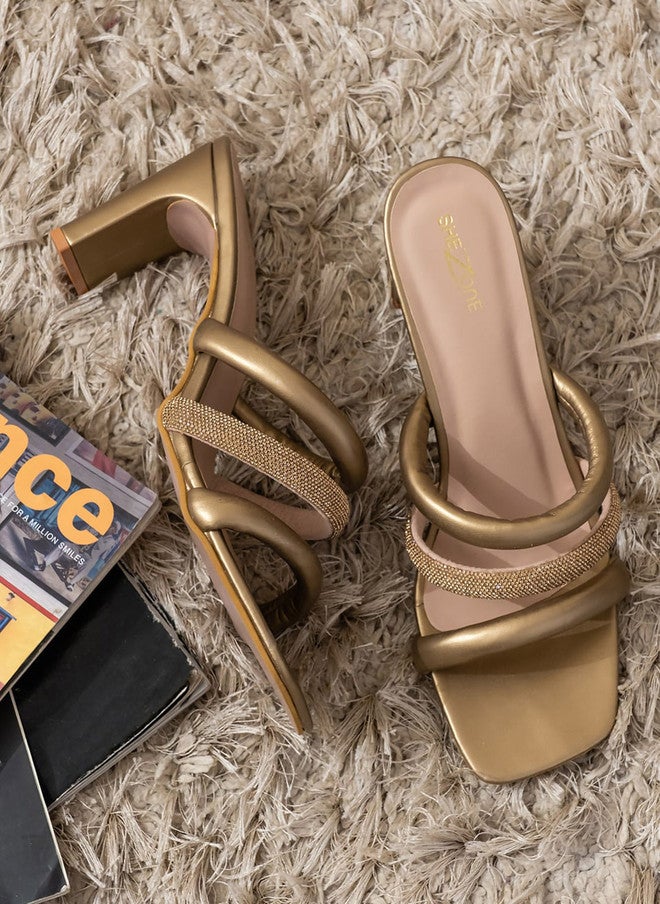 She Zone Copper-Toned Block Sandals for Women - Image 1