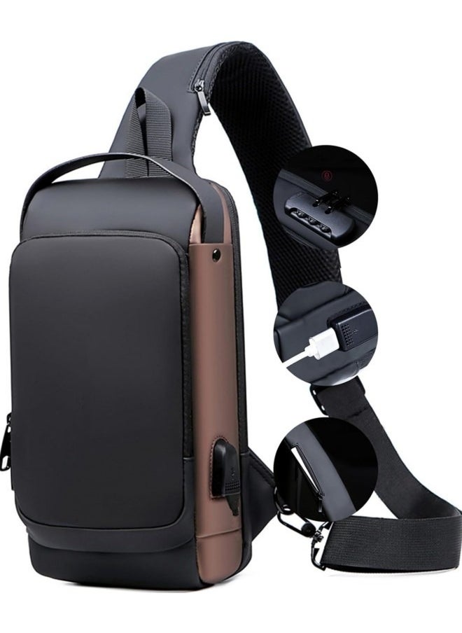 Generic - Crossbody Sling Bag, Body Chest Shoulder Bag for Men Women Casual Shoulder Backpack Bag, Waterproof Leather Chest Casual Daypack with Usb Charging Port for Travel Hiking - Image 1