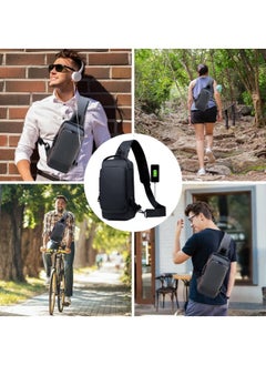 Generic Crossbody Sling Bag, Body Chest Shoulder Bag for Men Women Casual Shoulder Backpack Bag, Waterproof Leather Chest Casual Daypack with Usb Charging Port for Travel Hiking  - Image 3