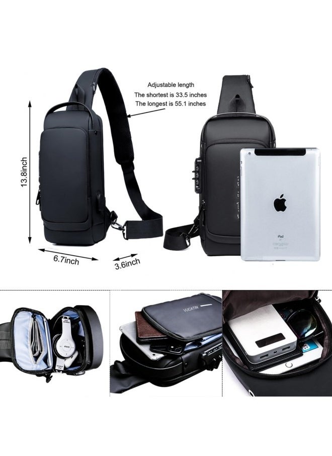 Generic - Crossbody Sling Bag, Body Chest Shoulder Bag for Men Women Casual Shoulder Backpack Bag, Waterproof Leather Chest Casual Daypack with Usb Charging Port for Travel Hiking - Image 1