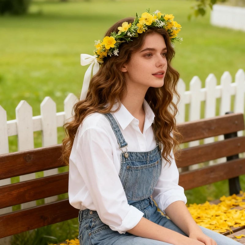 Friendly Floral Headband Soft Fabric Grass Designs Elastic Hair Wreath for Infants Outdoor Photography Flower Headbands - Image 4