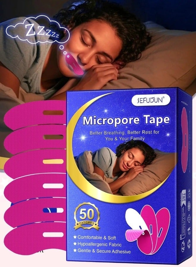 Sefudun 50 Pcs Micropore Tape Pink Mouth Tape Sleep Strips Soft and Comfortable Gentle and Secure Adhesive Mouth Strips Nose Breathing Anti Snoring Better Breathing Odour Free Sleep Strip Mouths Tape - Image 1
