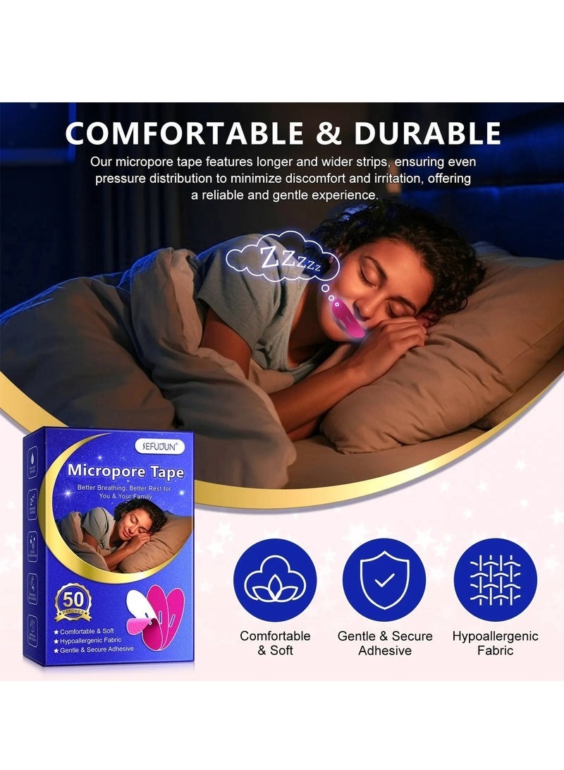 Sefudun 50 Pcs Micropore Tape Pink Mouth Tape Sleep Strips Soft and Comfortable Gentle and Secure Adhesive Mouth Strips Nose Breathing Anti Snoring Better Breathing Odour Free Sleep Strip Mouths Tape - Image 2