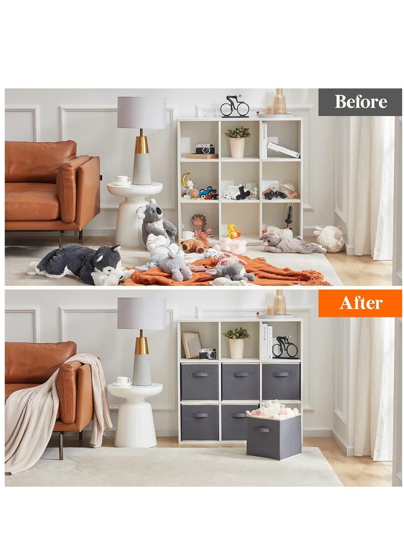 HOMESTAR 6 Pack Collapsible Storage Bins, Fabric Bins with Handles, Large Capacity Cubes for Books Toys Clothes and Sundries(Grey) - Image 3