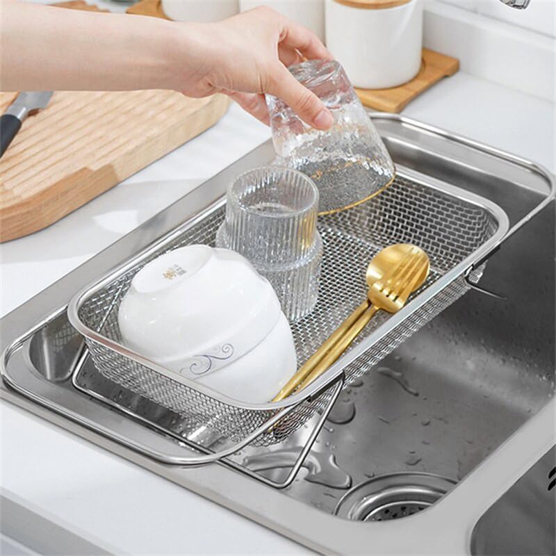 TINKDAS Kitchen Stainless Steel Over The Sink Colander for Kitchen Expandable Strainer Basket Colander with Mesh for Kitchen Sink Strain Drain Rinse Fruits Vegetables - Image 3