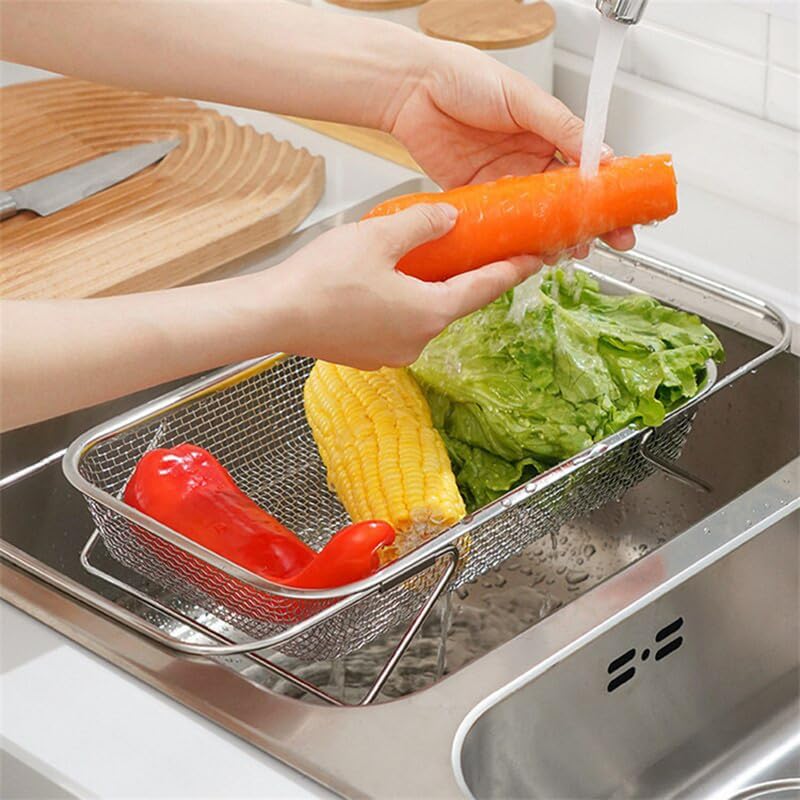 TINKDAS Kitchen Stainless Steel Over The Sink Colander for Kitchen Expandable Strainer Basket Colander with Mesh for Kitchen Sink Strain Drain Rinse Fruits Vegetables - Image 1