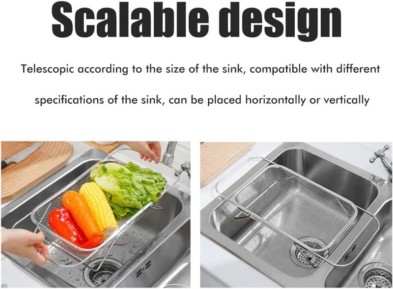 TINKDAS Kitchen Stainless Steel Over The Sink Colander for Kitchen Expandable Strainer Basket Colander with Mesh for Kitchen Sink Strain Drain Rinse Fruits Vegetables - Image 4