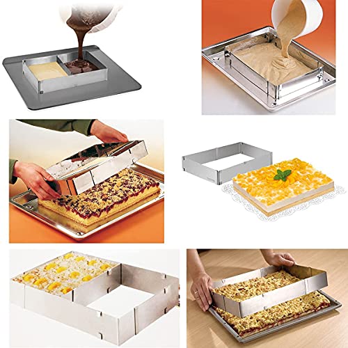 TinLeJa 10 Reach 20 Inch Rectangular Stainless Steel Adjustable Flexible Scalable Mousse Cake Mould Cake Tiramisu Bread Pastry Baking Mould Bakeware Baking Tool - Image 4