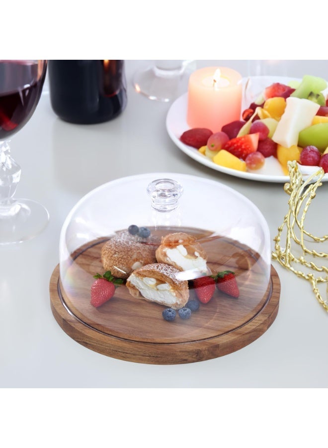 سولاكان قاعدة كعك خشب الأكاسيا مع غطاء زجاجي، ‎29×29×13 سم‎، حامل كعك دائري للحلويات والمعجنات والكب كيك والفواكه والجبن - Image 3