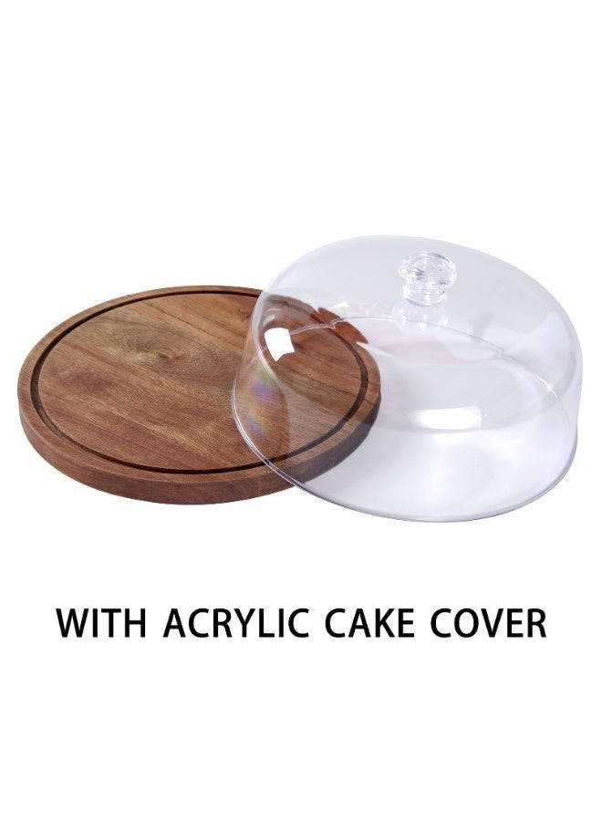 سولاكان قاعدة كعك خشب الأكاسيا مع غطاء زجاجي، ‎29×29×13 سم‎، حامل كعك دائري للحلويات والمعجنات والكب كيك والفواكه والجبن - Image 4