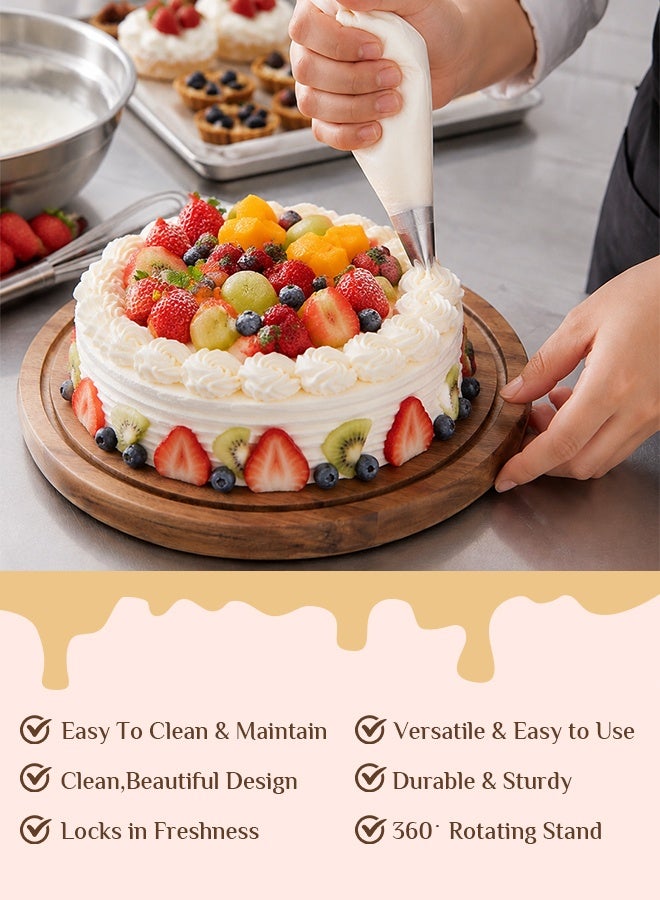 Solerconm Acacia Wood Cake Stand with Glass Cover, 29x29x13 cm, Round Dessert Display for Cake, Pastry, Cupcakes, Fruits, and Cheese - Image 4