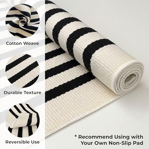 KOZYFLY Black and Beige Striped Rug 4x6 Ft Area Rug Washable Indoor Outdoor Rug Cotton Door Mat for Double Front Door Entryway Patio Porch Living Room Carpet - Image 4