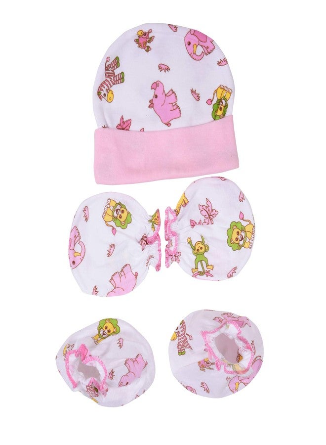 Mummamia New born Essentials Pack of Mittens, Booties and Cap in Pure Cotton (GREEN+PINK (PO3)) - Image 2