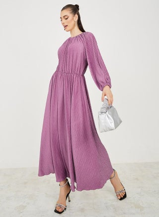 Pleated Gathered Waist Detail Maxi Dress