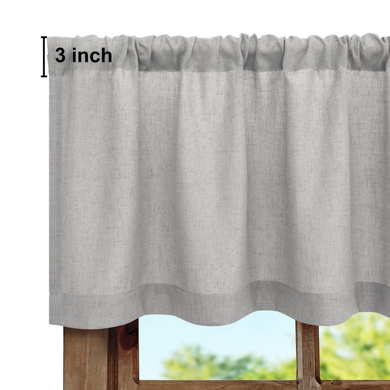 Pitalk Linen Valance for Windows Kitchen Living Room Valance Rod Pocket Modern Farmhouse Country Rustic Bathroom Small Window Treatment Semi Sheer Curtain Valance for Bedroom Office Laundry Light Grey Gray - Image 2