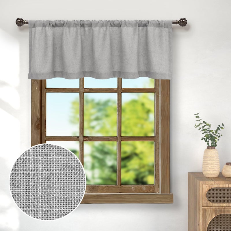 Pitalk Linen Valance for Windows Kitchen Living Room Valance Rod Pocket Modern Farmhouse Country Rustic Bathroom Small Window Treatment Semi Sheer Curtain Valance for Bedroom Office Laundry Light Grey Gray - Image 1
