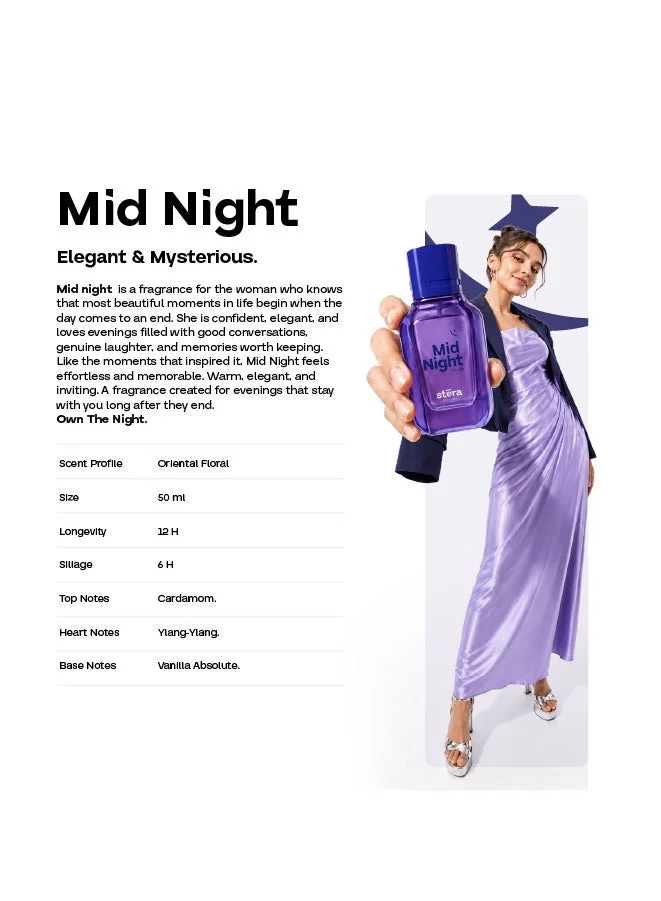 Stera Perfume MID NIGHT Perfume For Women | Eau De Parfum - 50ml | Long Lasting Oriental Floral Scent | Premium Quality Travel Size Women's Fragrance
