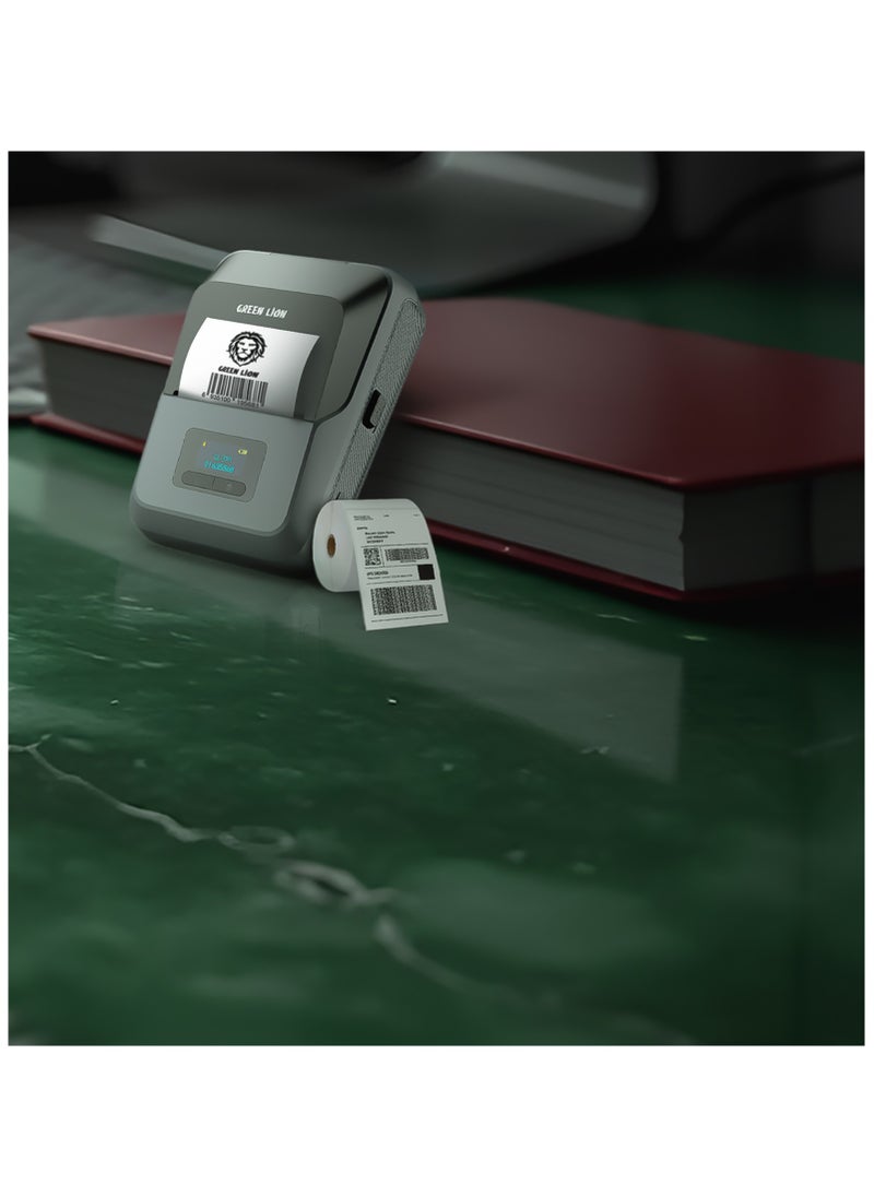 GREEN LION - Thermal Printer With 203 DPI Printing Resolution / 15-50mm Label Width / Bluetooth & Type-C Connection / Bulk Printer / Mobile Editing / TFT Screen Display - Grey - Image 1