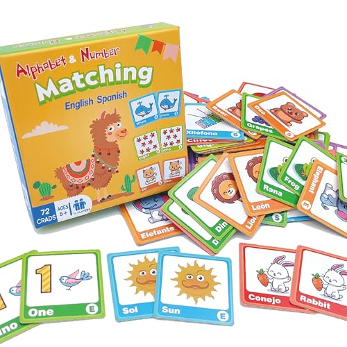 EDUMAETRIX 72 36 Pairs Spanish English Bilingual Alphabet Numbers Memory Matching Game Language Learning Games for ESL and Language Immersion for Teens - Image 1