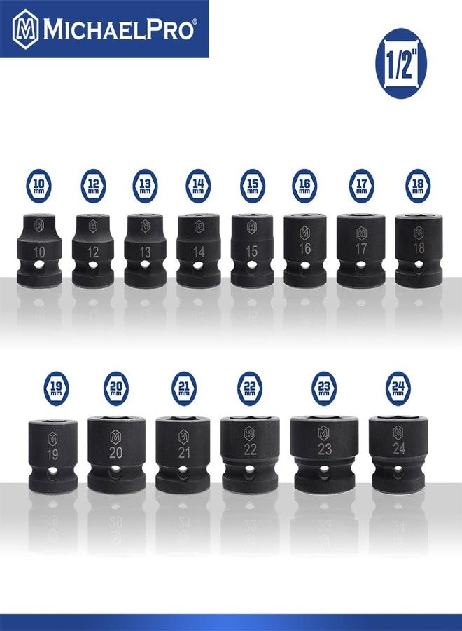 MichaelPro 1/2 Inch Low Profile Impact Socket Set, 14-Piece Low Profile Sockets, CR-MO, with Socket Rail | MP005046 - Image 2