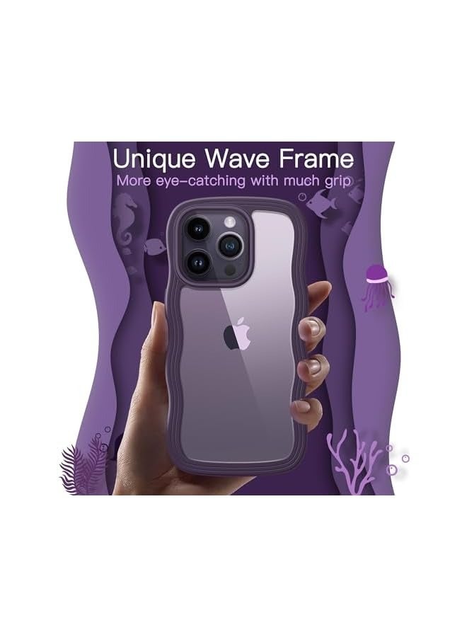 جي تيك حافظة JETech اللطيفة لهاتف iPhone 14 Pro Max مقاس 6.7 بوصة، غطاء هاتف مضاد للصدمات بإطار مموج على شكل مجعد للنساء والفتيات، ظهر صلب شفاف من البولي كربونات (أرجواني غامق) - Image 3