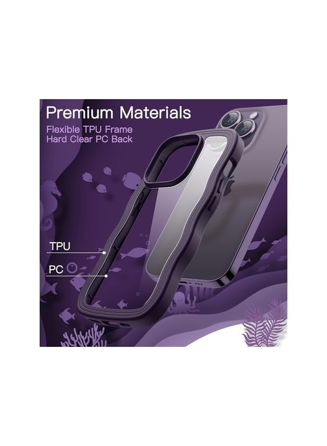 جي تيك حافظة JETech اللطيفة لهاتف iPhone 14 Pro Max مقاس 6.7 بوصة، غطاء هاتف مضاد للصدمات بإطار مموج على شكل مجعد للنساء والفتيات، ظهر صلب شفاف من البولي كربونات (أرجواني غامق) - Image 4