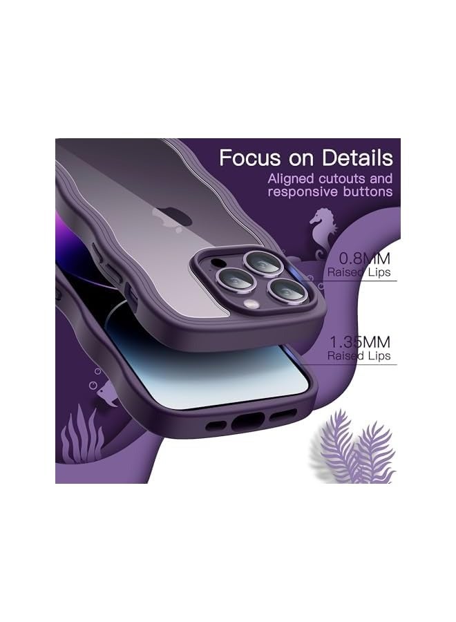 جي تيك حافظة JETech اللطيفة لهاتف iPhone 14 Pro Max مقاس 6.7 بوصة، غطاء هاتف مضاد للصدمات بإطار مموج على شكل مجعد للنساء والفتيات، ظهر صلب شفاف من البولي كربونات (أرجواني غامق) - Image 5