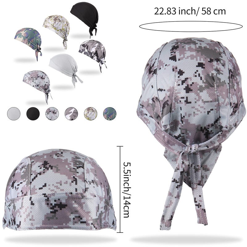 Geyoga 6 Pieces Do Rags Sweat Wicking Beanie Cooling Durags Skull Cap Motorcycle Head Wrap Bandana for Men Women (Black, Gray, Camouflage) - Image 3