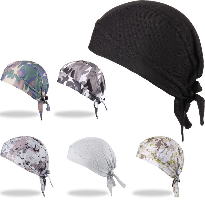 Geyoga 6 Pieces Do Rags Sweat Wicking Beanie Cooling Durags Skull Cap Motorcycle Head Wrap Bandana for Men Women (Black, Gray, Camouflage) - Image 1