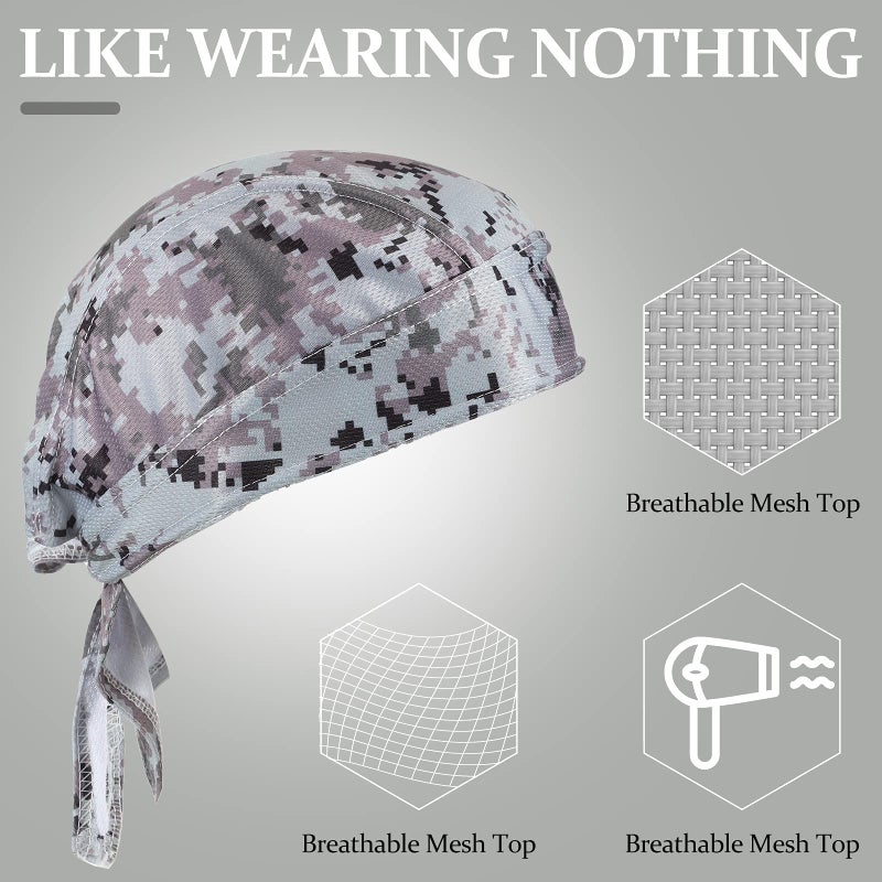 Geyoga 6 Pieces Do Rags Sweat Wicking Beanie Cooling Durags Skull Cap Motorcycle Head Wrap Bandana for Men Women (Black, Gray, Camouflage) - Image 2