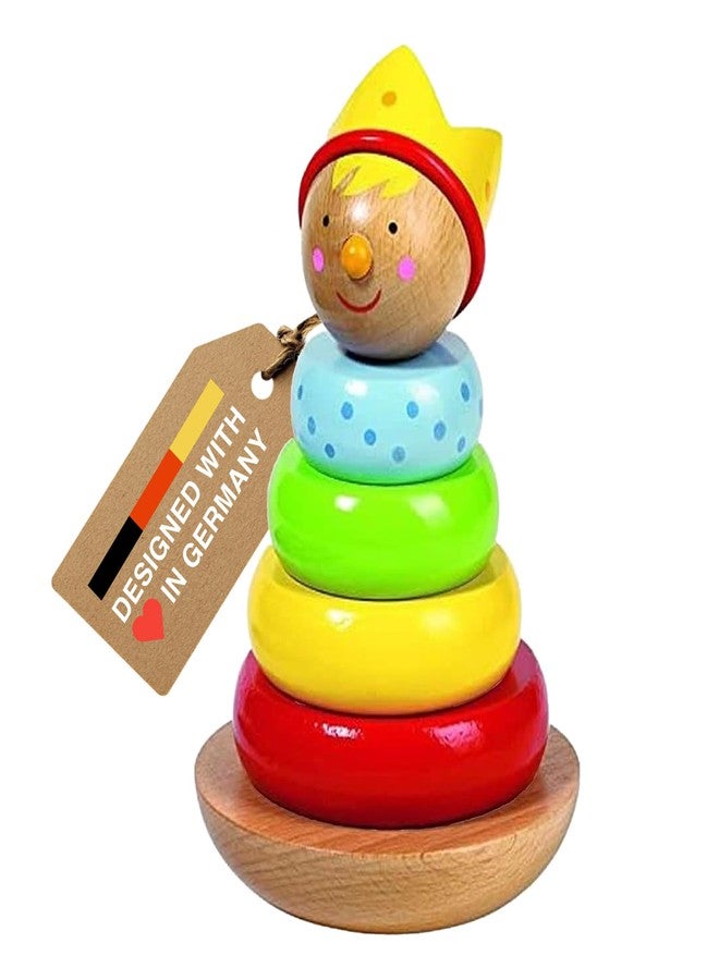 Goki Rainbow Stacking Toys for Toddlers 1-3 Little Prince | Classic 6-Piece Ring Stacker | Colorful Wooden Rainbow Stacking Rings for Fine Motor Skill Development & Early Learning Wood Toys - Image 1