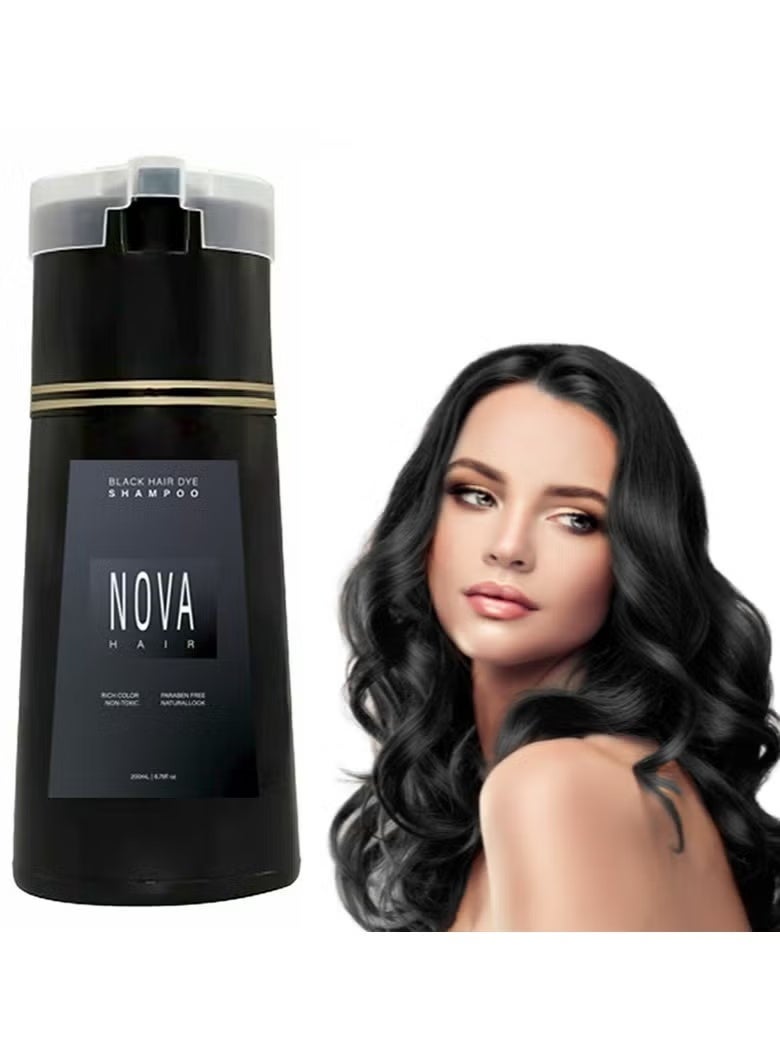Nova Dye Shampoo,Nova Hair Instant Dye Shampoo,Nova Hair Dye Shampoo 3 in 1, for Men & Women (Black) - Image 1