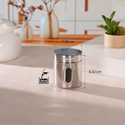 Sumeet Stainless Steel Small Containers/Jars/Dabba for Kitchen Storage with See Through Window - set of 6Pcs, 310ml capacity each, 7.3cm Dia, Silver - Image 4