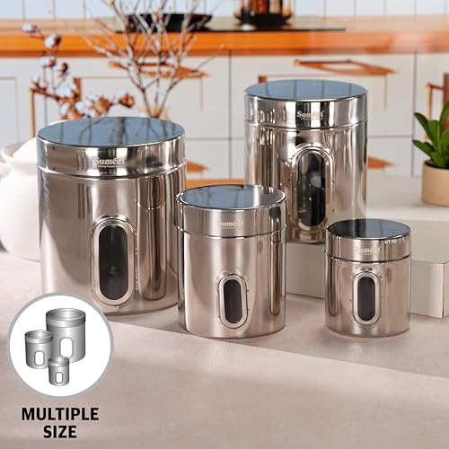 Sumeet Stainless Steel Small Containers/Jars/Dabba for Kitchen Storage with See Through Window - set of 6Pcs, 310ml capacity each, 7.3cm Dia, Silver - Image 5