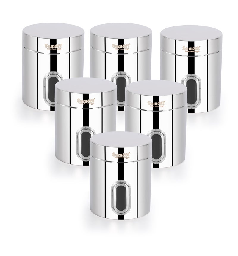Sumeet Stainless Steel Small Containers/Jars/Dabba for Kitchen Storage with See Through Window - set of 6Pcs, 310ml capacity each, 7.3cm Dia, Silver - Image 1