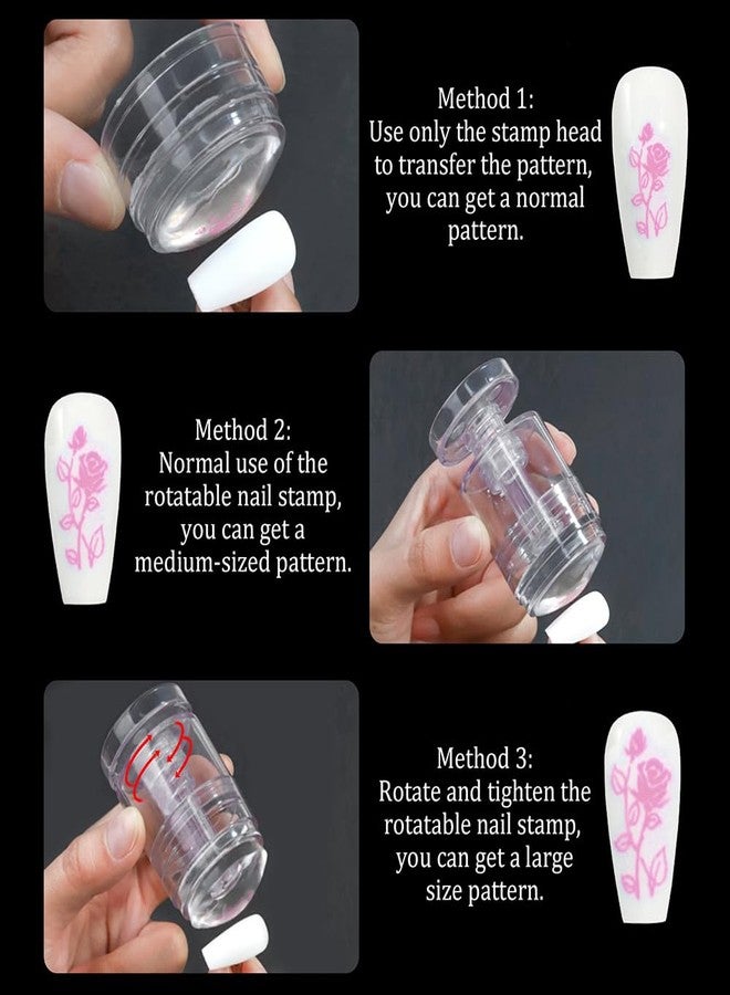 JALIYA Rotatable Nail Stamp Silicone Nail Stamper Kit Transparent Nail Art Stamper With Scraper French Tip Nail Tool Adjustable Pattern Size Jelly Nail Stamps Nail Art Tools French Manicure Nail Stamping Kit - Image 5