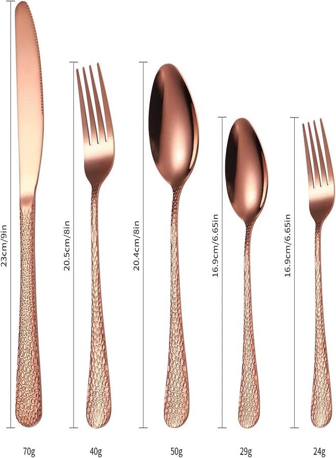 Eletree Stainless Steel Flatware Set | Hammered Handle Cutlery with Salad Forks Dinner Forks Tea Spoons Dinner Spoons and Knives | Dishwasher Safe Tableware for Home and Restaurant (10, Rosegold) - Image 2