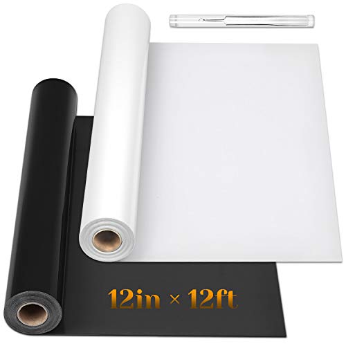 Flasoo 12" x 24ft Heat Transfer Vinyl Rolls, Flasoo 2 Rolls Black and White HTV Iron on Vinyl for Shirts, Compatible with All Cutting Machine, Easy to Cut & Weed (12 Inches by 12 Feet Per Roll) - Image 1