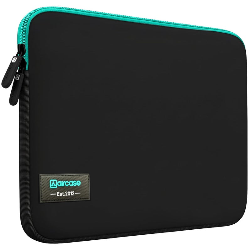 AirCase غطاء كمبيوتر محمول من النيوبرين مقاس 13.3 بوصة لماك بوك، ديل، إتش بي، لينوفو، والمزيد | مقاوم للماء، مبطن ضد الصدمات، مقاوم للخدوش | تصميم نحيف، خالي من التجاعيد، مناسب لأمن TSA (أسود-أخضر) - Image 1