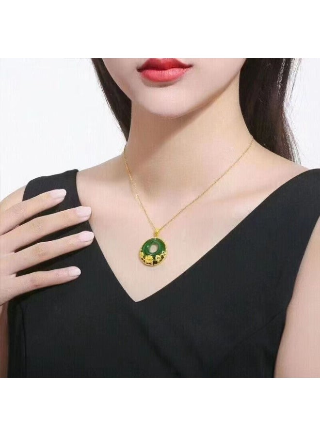 Akali Luxury Green Jade Gold-Plated Pendant Necklace with Rose Flower Design – Elegant Harmony Jewelry for Women - Image 3