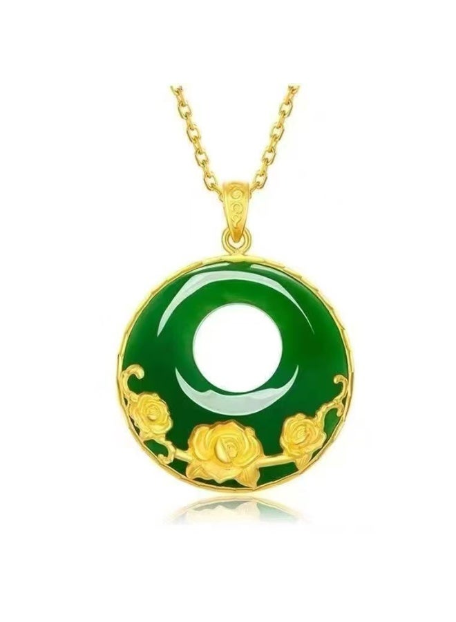 Akali Luxury Green Jade Gold-Plated Pendant Necklace with Rose Flower Design – Elegant Harmony Jewelry for Women - Image 1