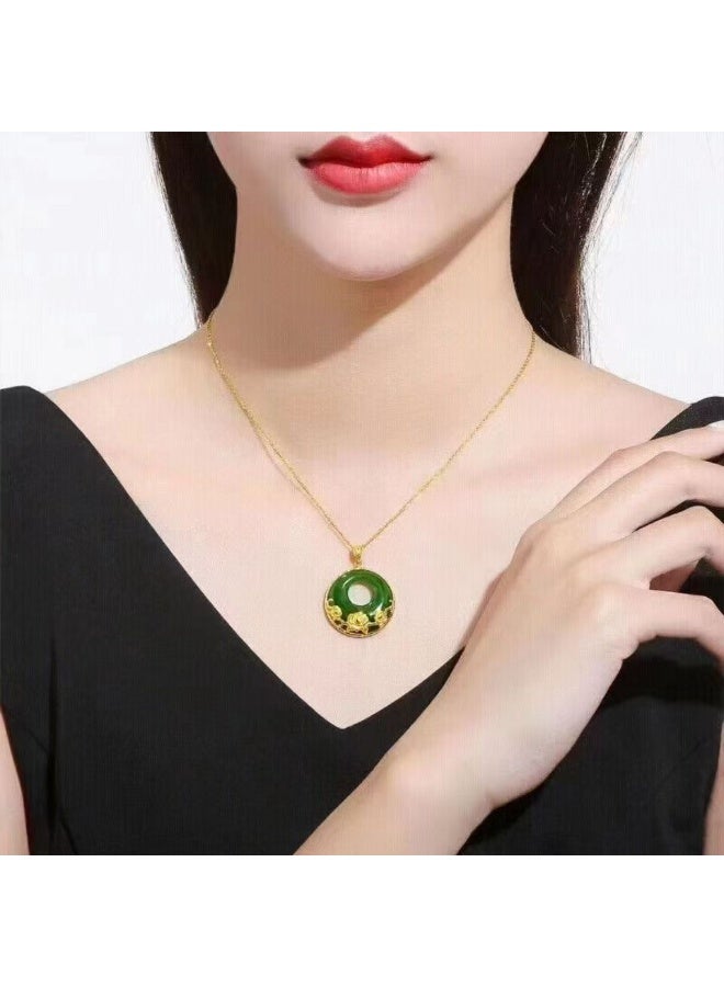Akali Luxury Green Jade Gold-Plated Pendant Necklace with Rose Flower Design – Elegant Harmony Jewelry for Women - Image 2