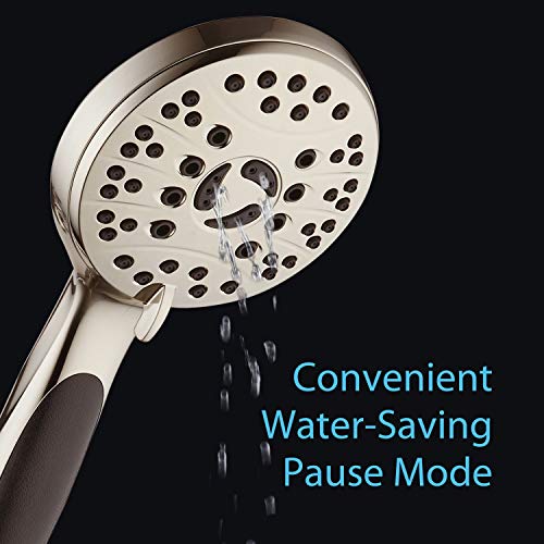 AquaSpa High Pressure 6-setting Luxury Handheld Shower Head – 6 Foot Stainless Steel Hose – Anti Clog Jets – Anti Slip Grip – All Brushed Nickel Finish – Top US Brand – Includes Extra Wall Bracket - Image 5