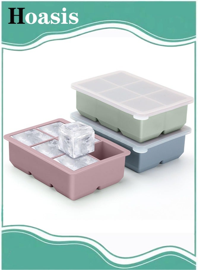 Hoasis 3 Pack Silicone Ice Cube Trays, Large Size Silicone Ice Cube Molds with Leak Proof, Removable Lid Square Ice Cube Tray And BPA Free , Stackable Flexible Ice (Pink/Blue/Green) - Image 1