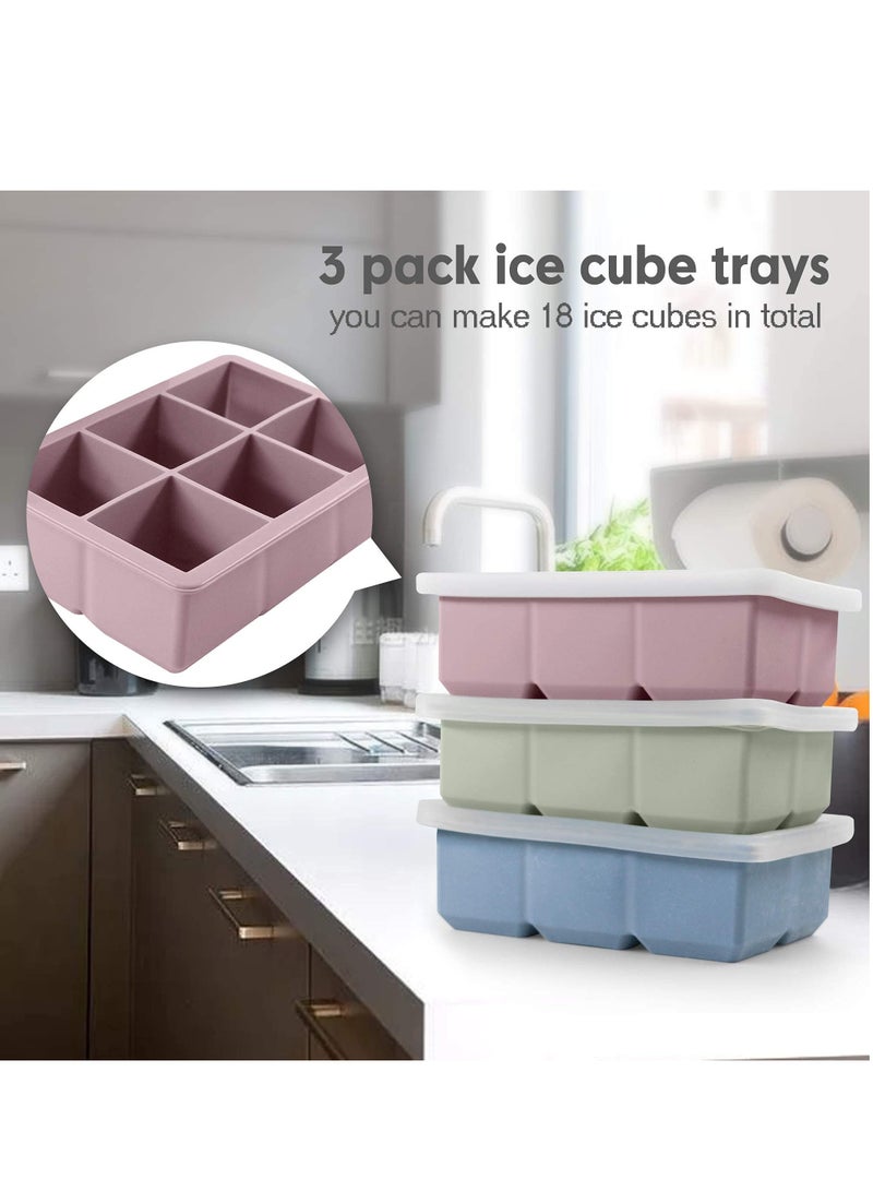 Hoasis 3 Pack Silicone Ice Cube Trays, Large Size Silicone Ice Cube Molds with Leak Proof, Removable Lid Square Ice Cube Tray And BPA Free , Stackable Flexible Ice (Pink/Blue/Green) - Image 4