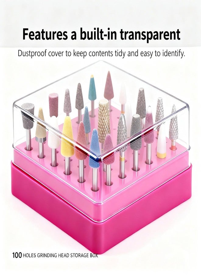 Lumcrissy 2 in 1 Nail Drill Bit Holder , 100 Holes Nail Drill Bits Organizer Display Stand Container Box, Manicure Drill Cleaning Brush, Professional Box Container for Manicure Tools ( Large) - Image 2