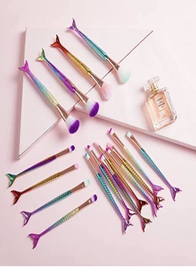 Mega Tree 4 Piece Mermaid Cometic Brush Set Fish Tail Makeup Set of 4 Brushes Suitable for Girls and Women - Image 3