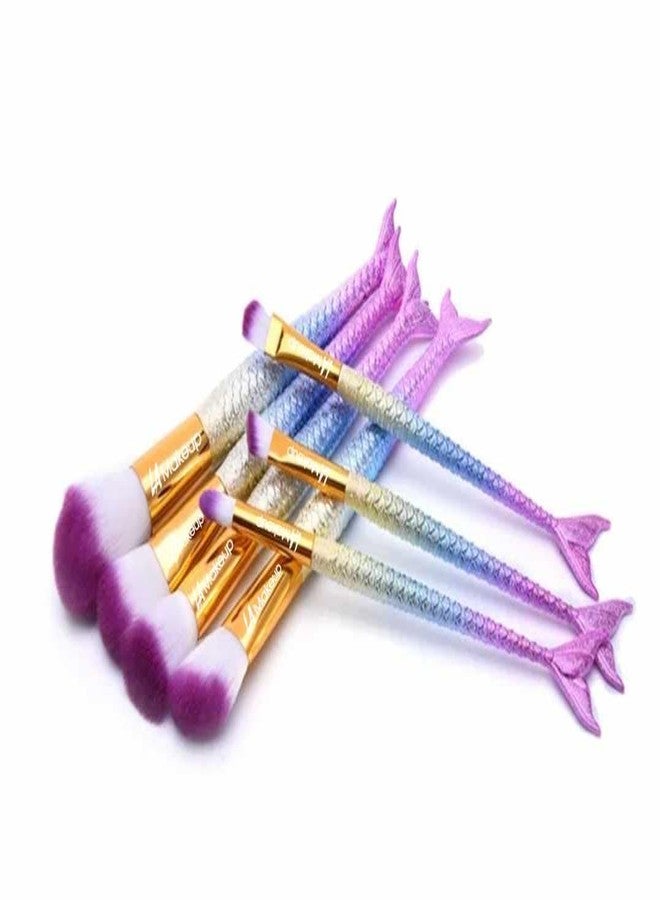 Mega Tree 4 Piece Mermaid Cometic Brush Set Fish Tail Makeup Set of 4 Brushes Suitable for Girls and Women - Image 1